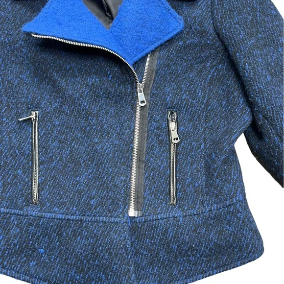 French Connection Electric Blue Wool Blend Motor Biker Jacket Size 6 - Picture 5 of 14